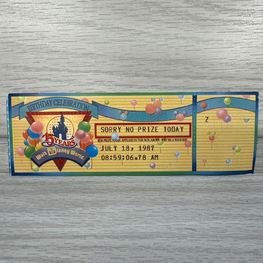 Walt Disney World 15 Years Birthday Prize Ticket 1987 Vintage - 2